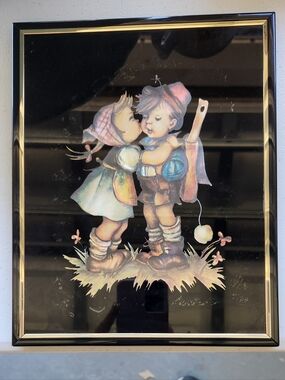 Vintage Style Children Kissing Wall Art - Black & Pastel